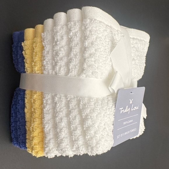 Truly Lou Other - 8pc TRULY LOU 100% Cotton Bath Wash Towel Set- LG Pique -White/Yellow/Cabanablue